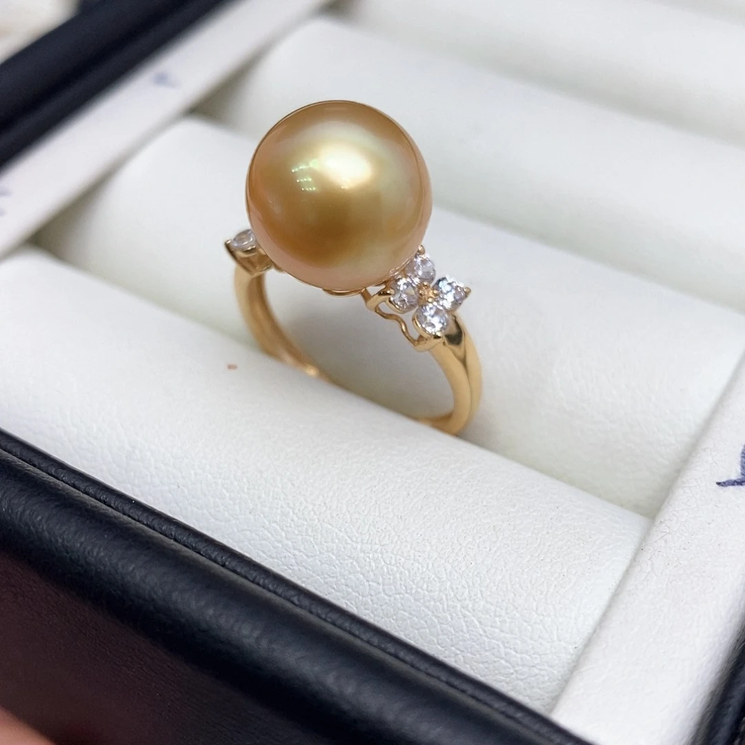 海水珍珠戒圈18K金镶嵌11-12m m