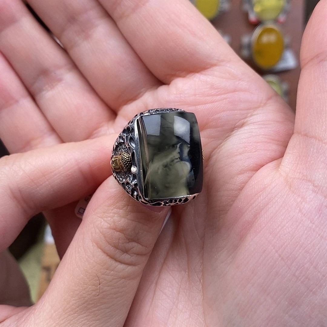 琥珀戒指银S925镶嵌用****2琥珀