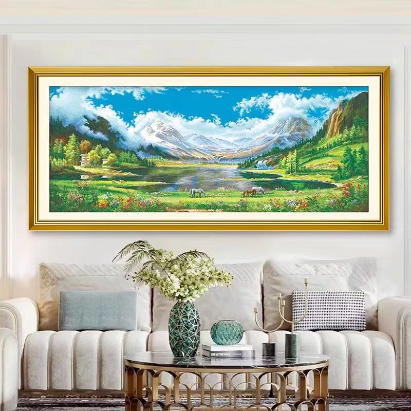 【十字绣】天山盛景-四股满绣48色 棉线100*230厘米（需自己绣）