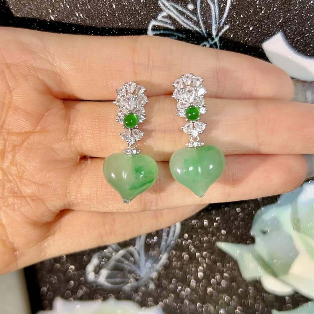 925银合成锆石耳饰 925银飘花屁桃耳环