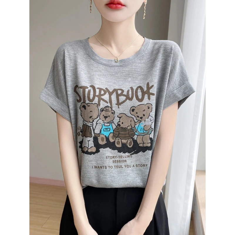 2025夏季新款四只小熊竹节麻T透气休闲时尚百搭短袖