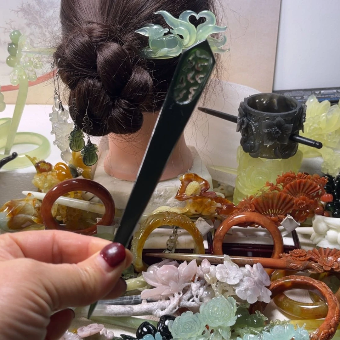 【闪购商品】蛇纹石玉发饰合金