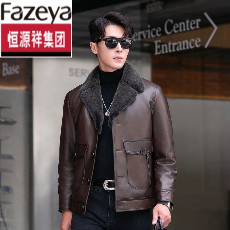 新款男士皮毛一体外套真皮皮衣西装领头层山羊皮水貂内胆冬季夹克