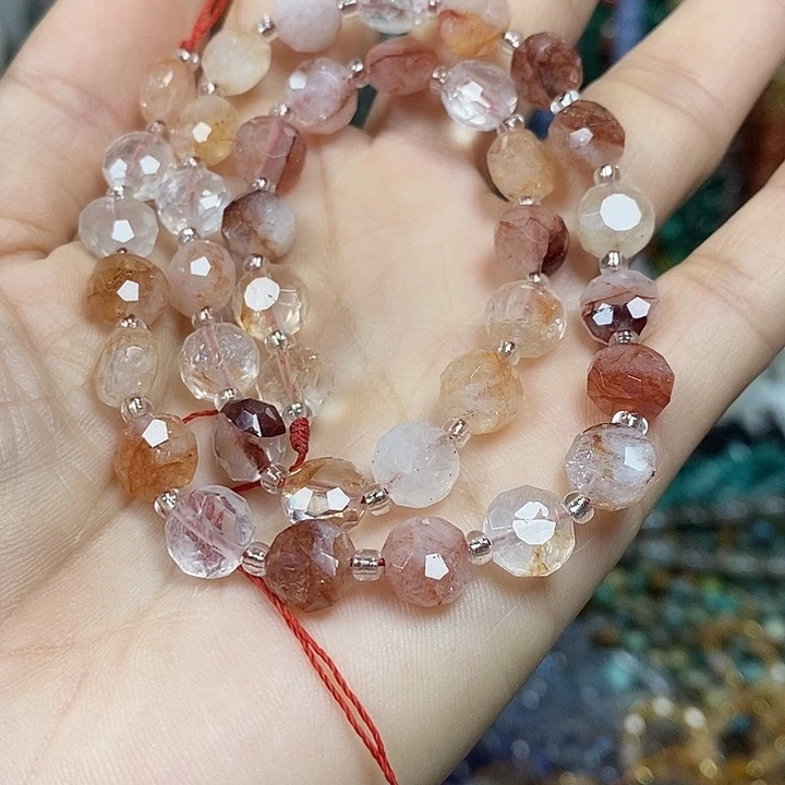 玛瑙/玉髓未镶嵌珠宝半成品天然红胶花切面卡8mm