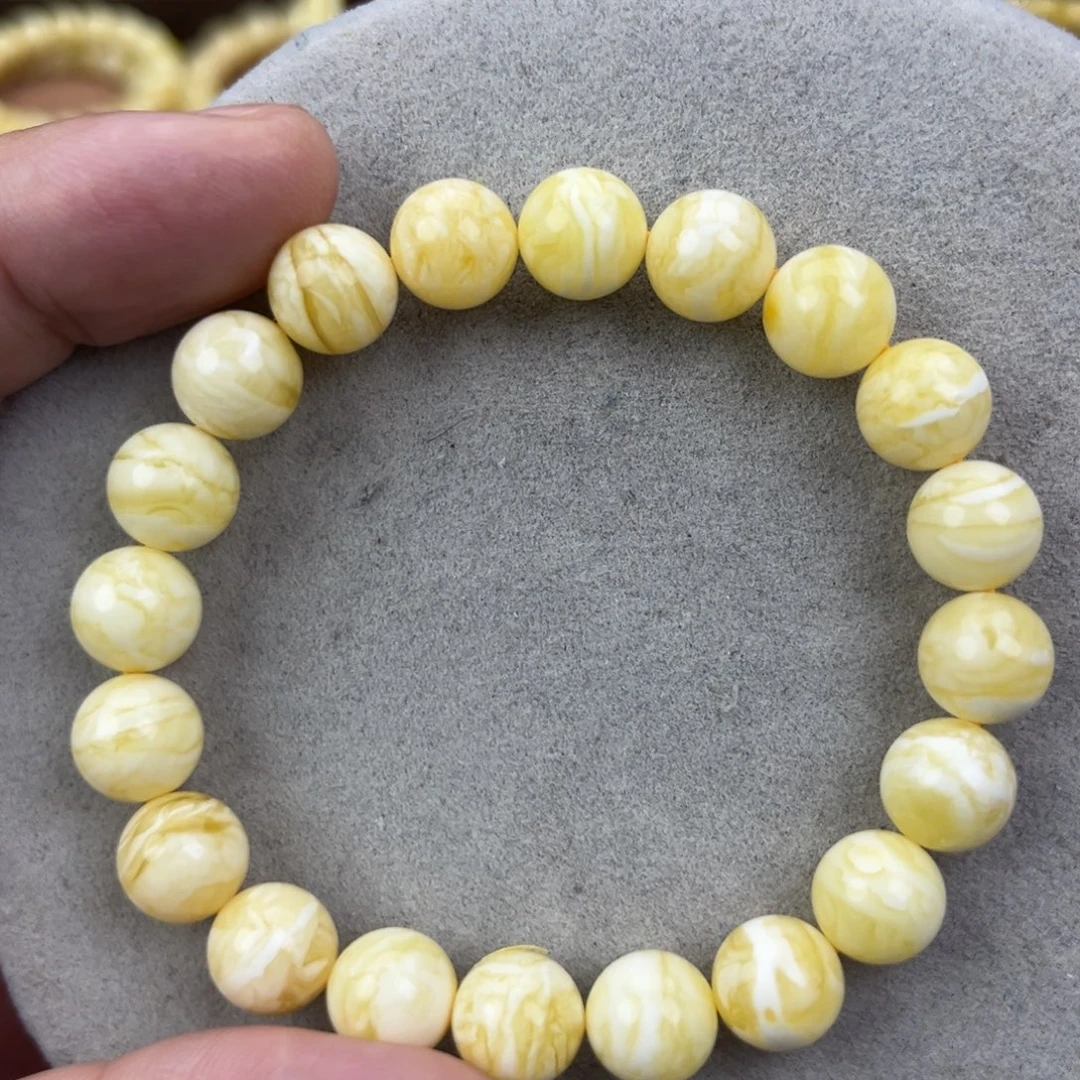 蜜蜡未镶嵌手串纯天然俄料瓷白花虎皮10+腕口17+