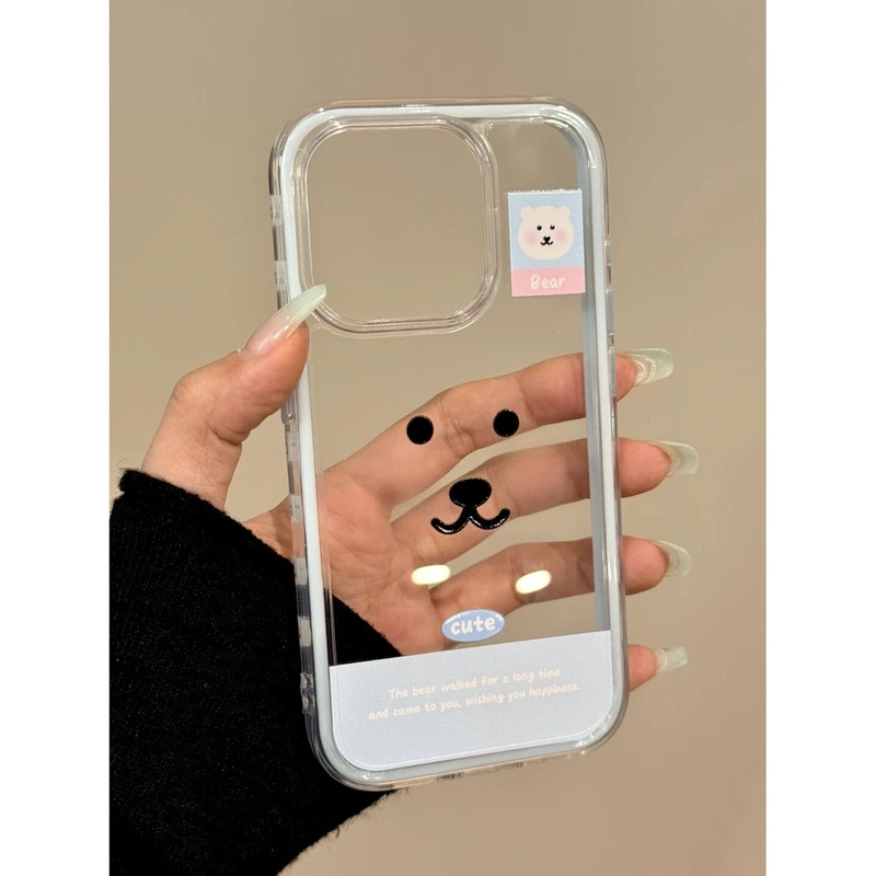 卡通可爱镂空自嘲熊适用iphone16promax苹果15pro手机壳14透明13