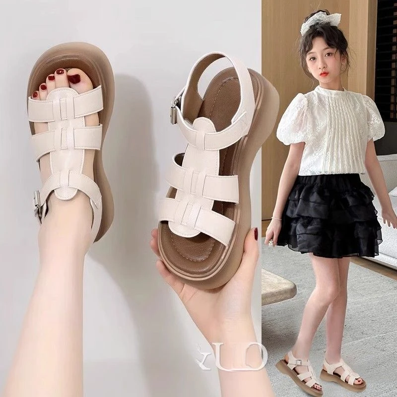 女童凉鞋夏季2025新款时尚儿童软底百搭中大童鞋子公主洋气罗马鞋