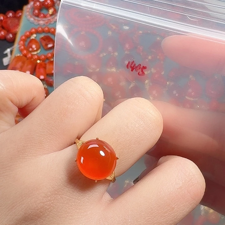 南红玛瑙银S925镶嵌戒指