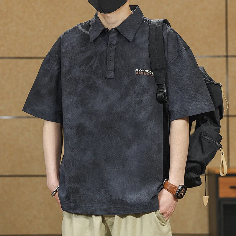 高端设计感云染短袖Polo衫男夏季新款T恤宽松休闲复古半袖衬衫男