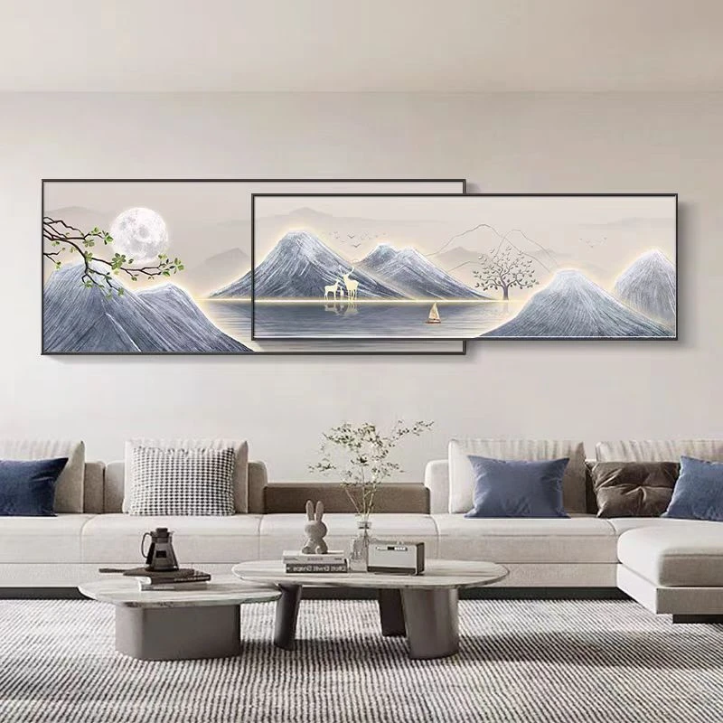 K5背有靠山客厅叠加装饰画轻奢高级感现代山水画沙发背景墙挂画
