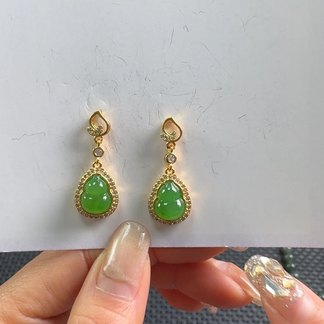 和田玉（碧玉）银S925镶嵌耳饰