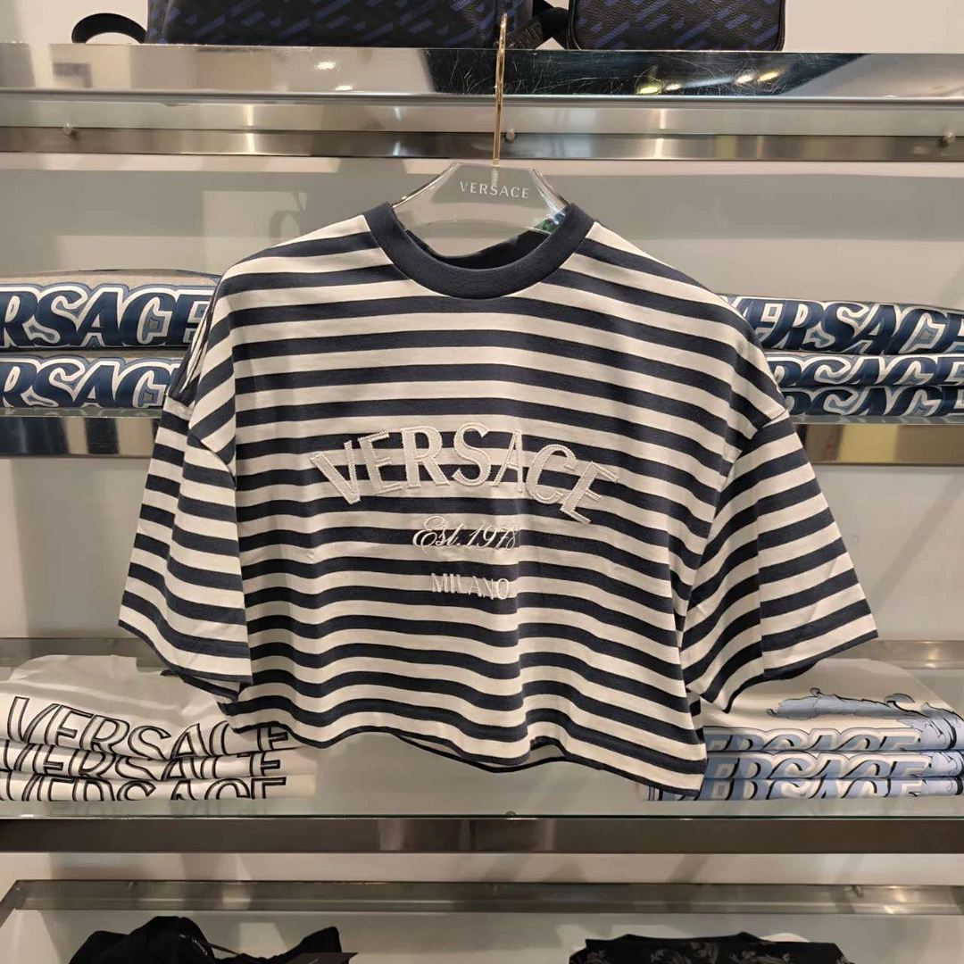 未使用 VERSACE/范思哲 女士字母刺绣条纹短袖
