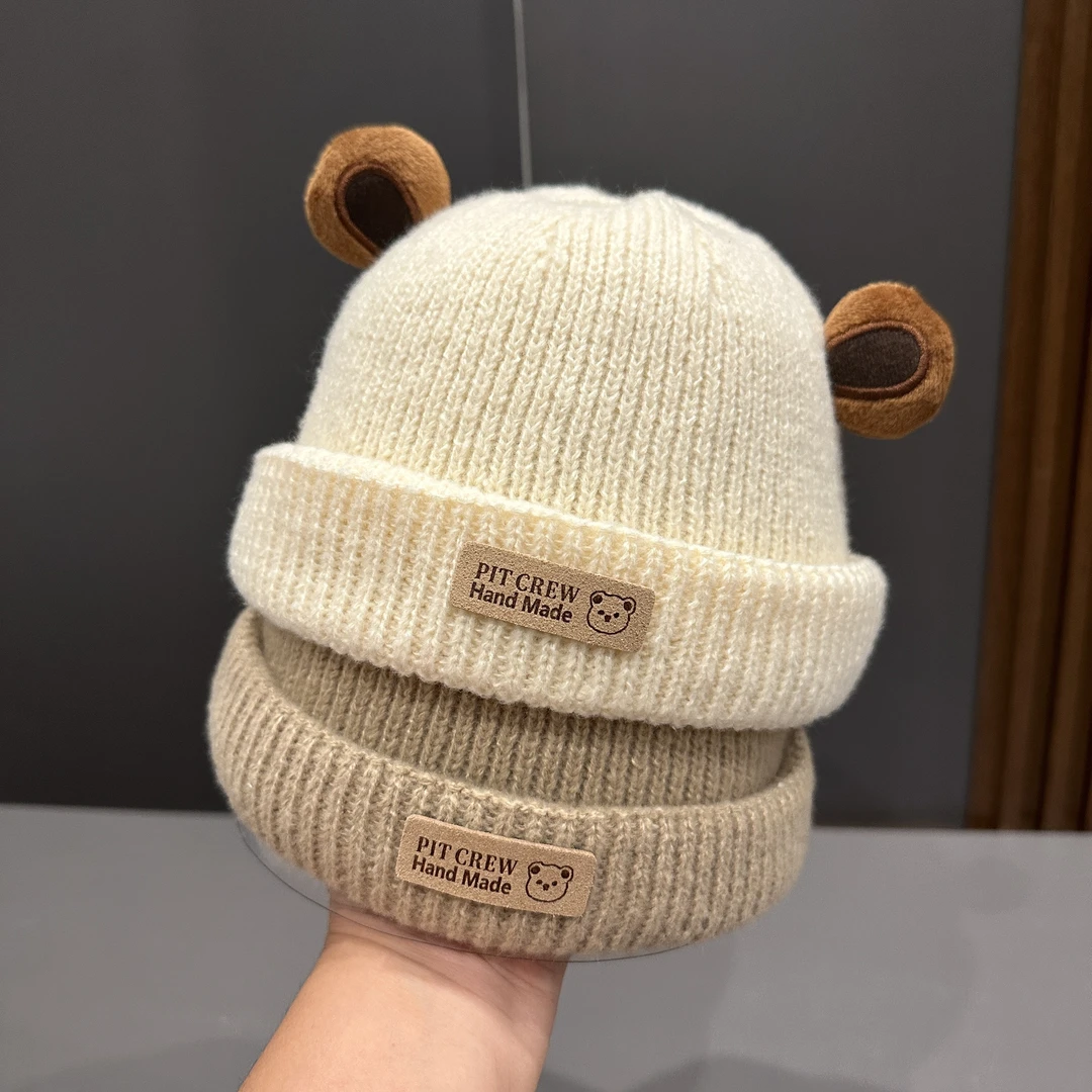 【童趣十足】儿童帽男童可爱超萌小熊耳朵保暖瓜皮帽秋冬户外毛线帽