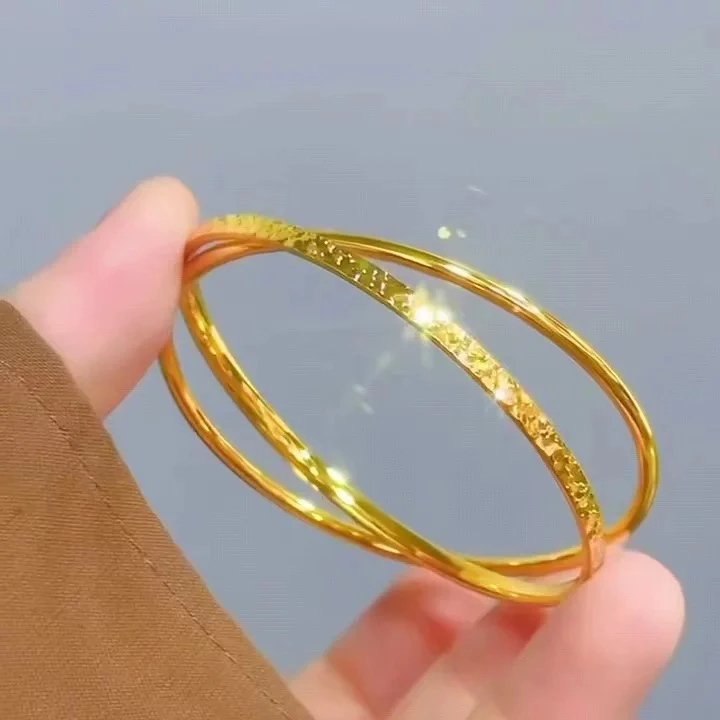 铜合金手镯 碎冰双圈手镯环环相扣