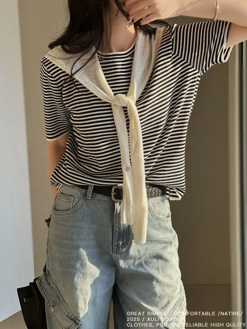 XULI'S EPOCH披肩条纹半袖·G2676·发回来拉黑