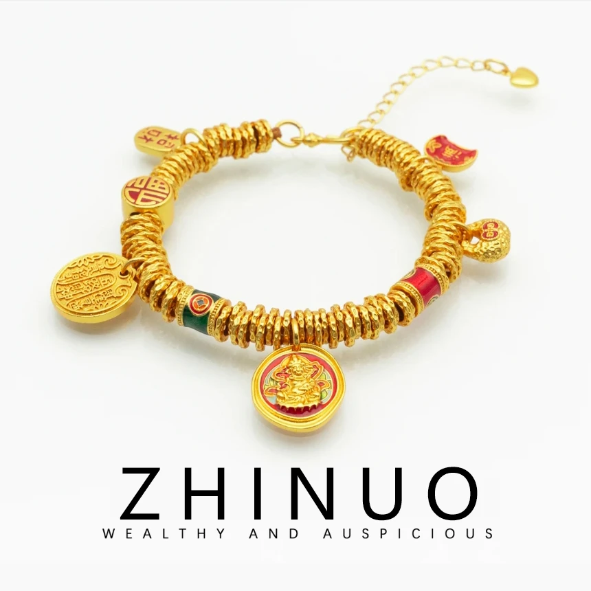 铜合金手镯 铜合金手链 黄财盘缠手镯烧蓝新中式古法盘缠手串