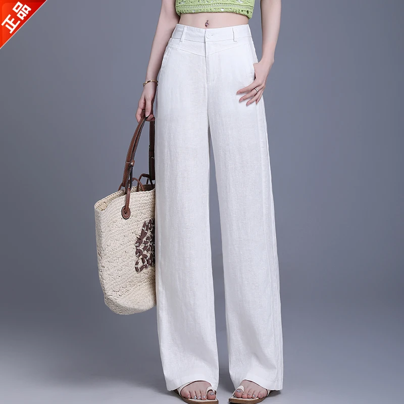 正品2025夏季新款亚麻窄版阔腿裤休闲时尚女款显瘦垂感直筒裤爆款