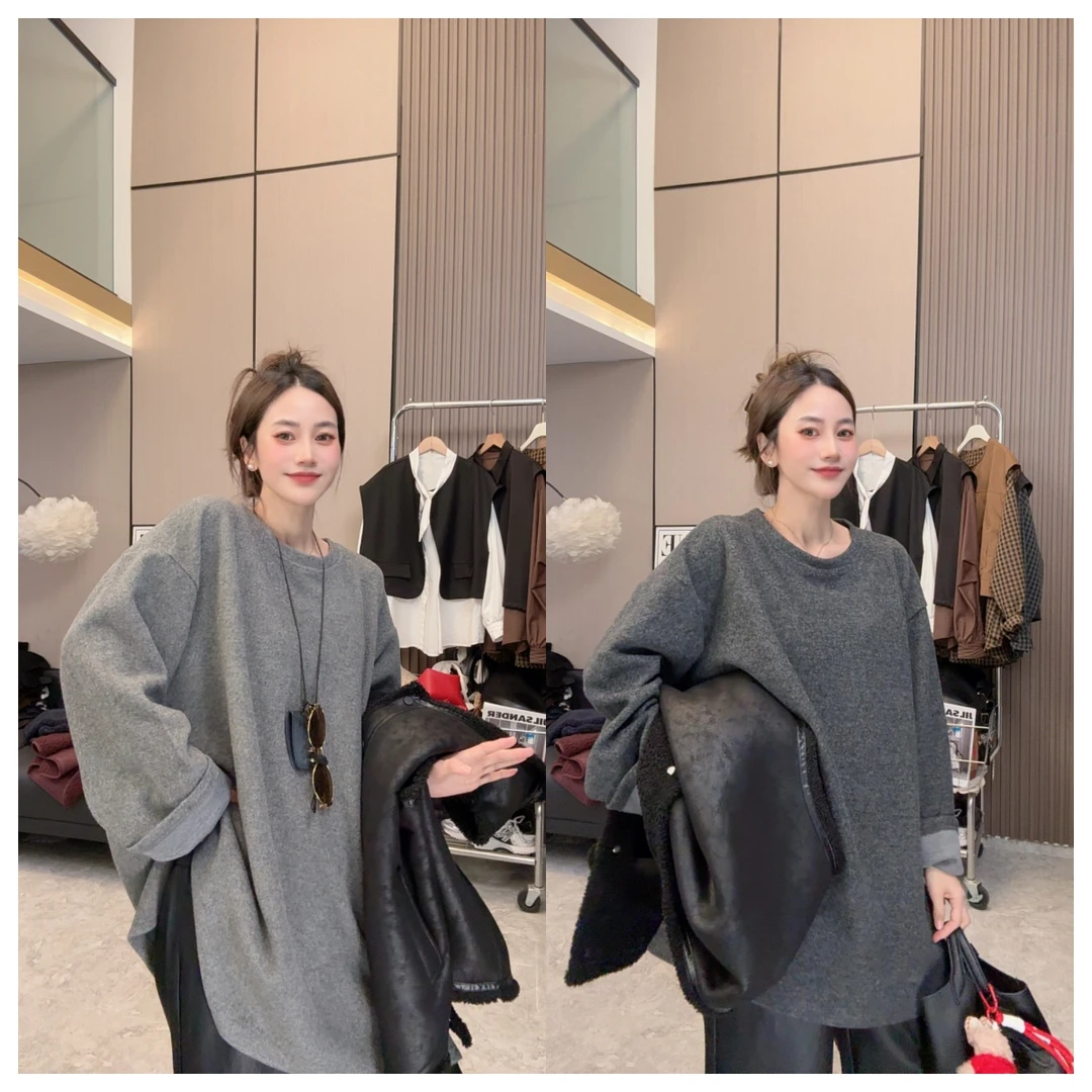 【时尚标配】秋冬上新~时尚简约慵懒风休闲百搭宽松纯色上衣