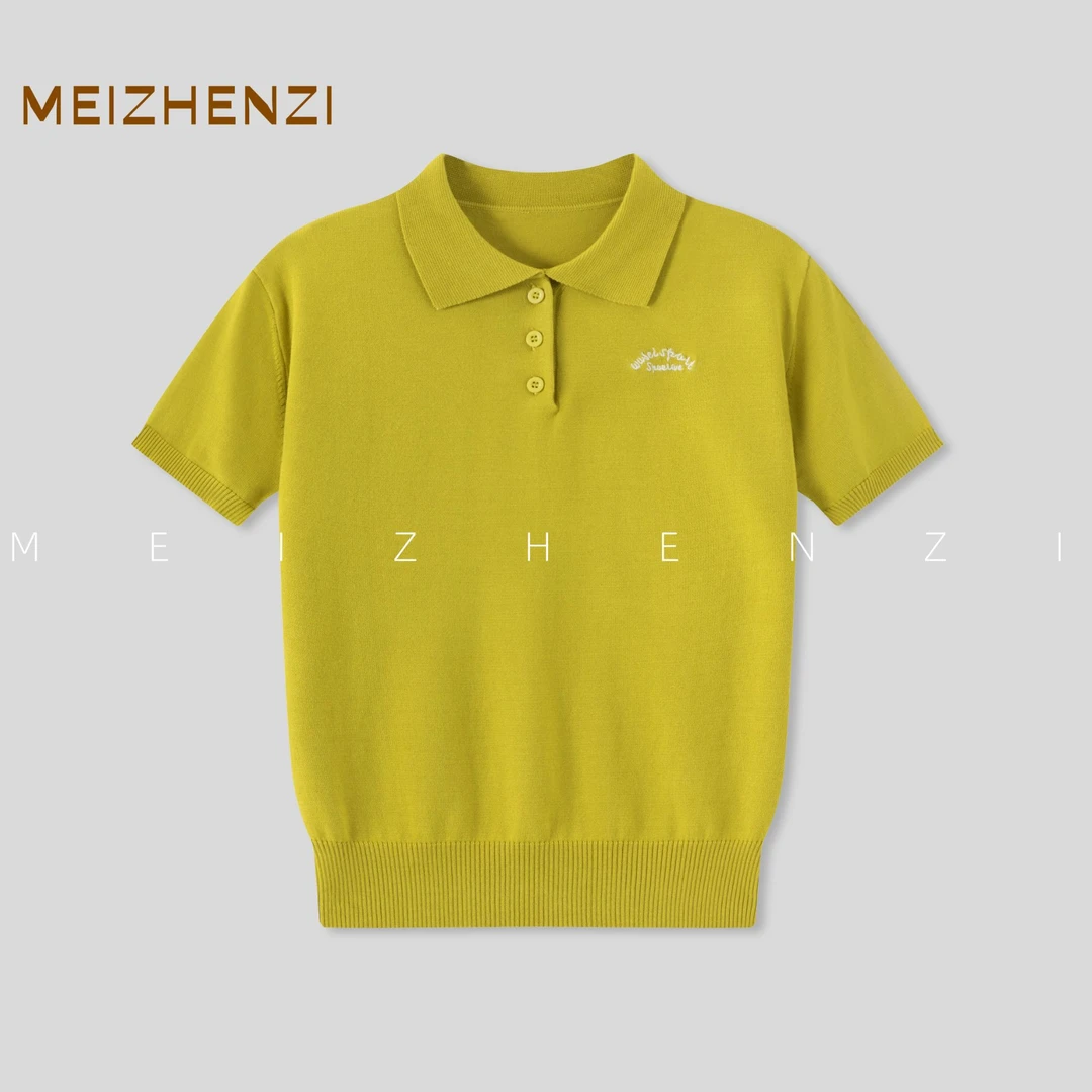【红姐清仓】天丝复古运动polo衫女经典修身显瘦针织打底上衣
