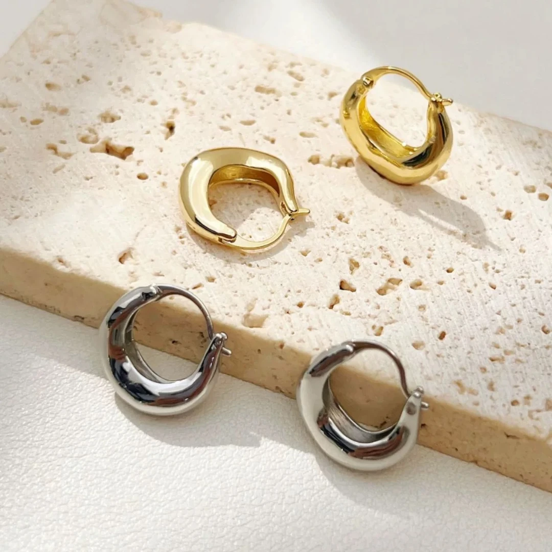 铜合金耳饰铜合金耳饰纯银耳环女几何素圈简约百搭气质耳饰御姐