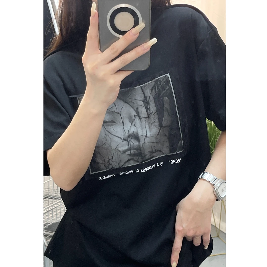 韩版圆领宽松工艺图短袖T恤