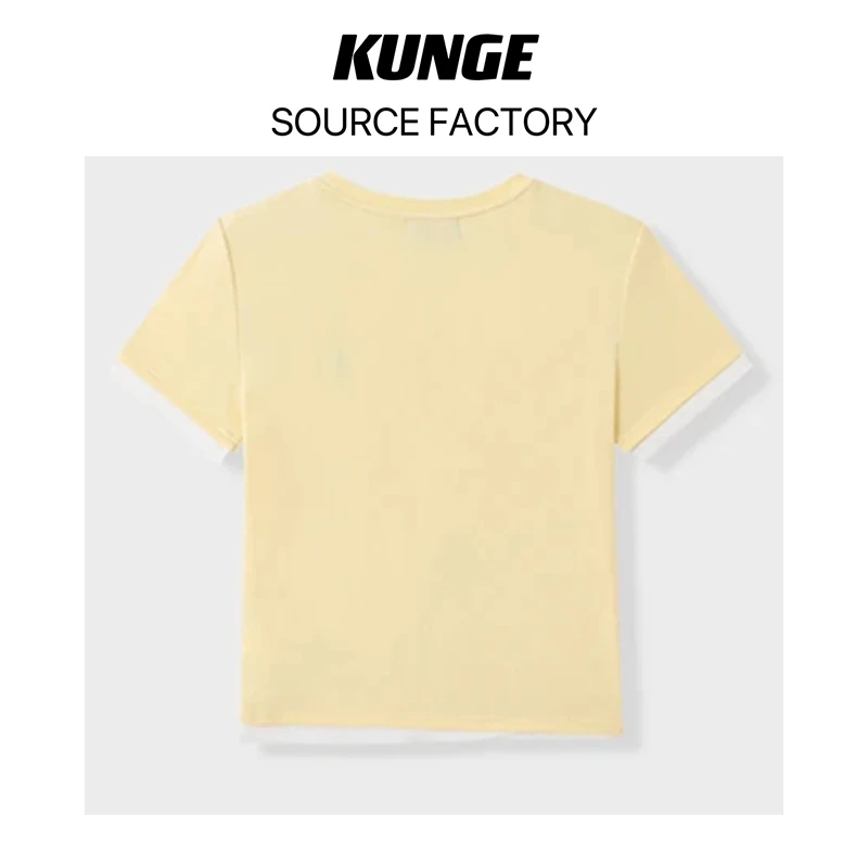 KUNGE蓝色刺绣假两件经典设计感减龄修身显瘦印花T桖-7816