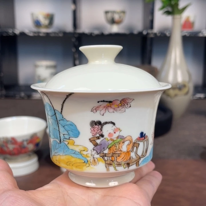 陶瓷双饮款荷叶美人