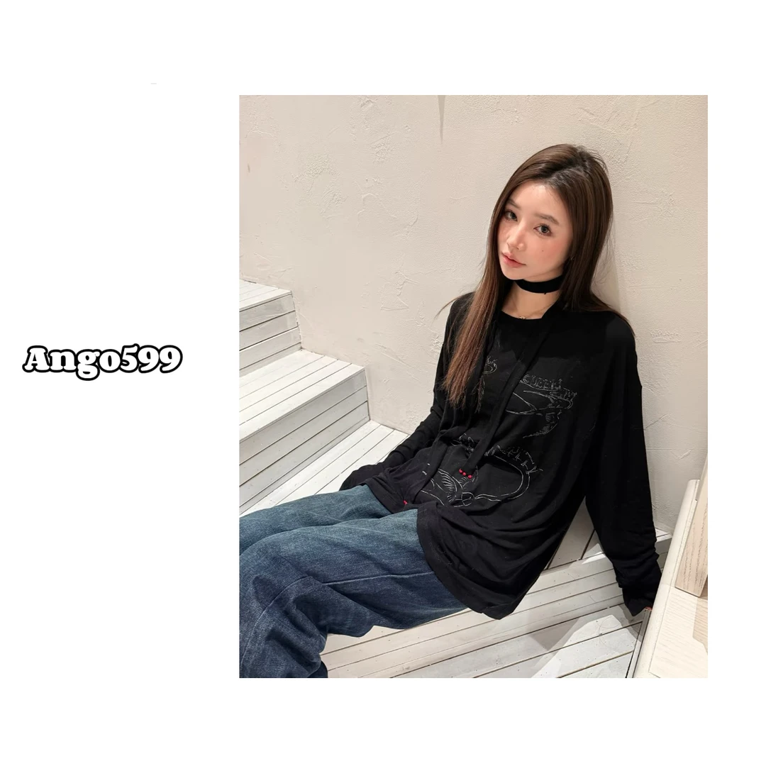 春燕送福* 小众设计师款蛇年限定印花圆领慵懒风长袖T