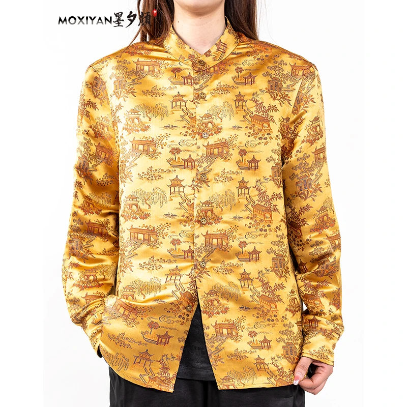 【墨夕颜】2025新款桑蚕丝男士 亭台楼阁双面穿衬衫-MH-658