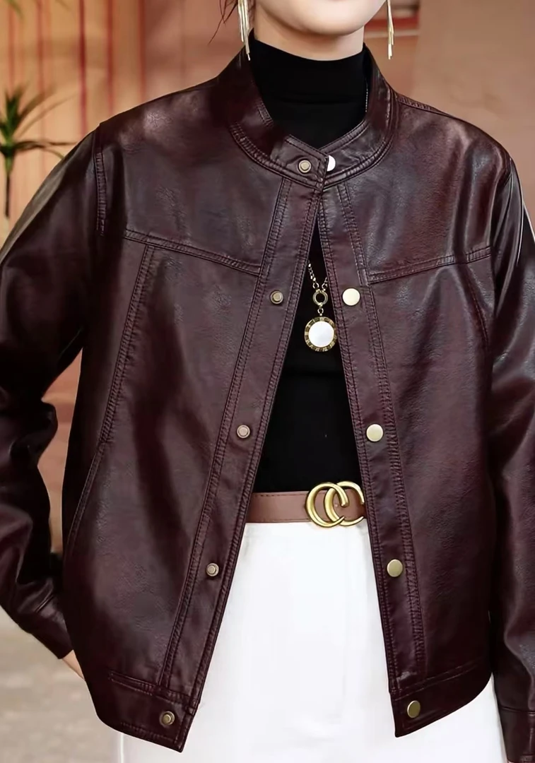 百搭气质时尚专柜奢侈气质减龄绵羊皮皮衣外套女2025年立领