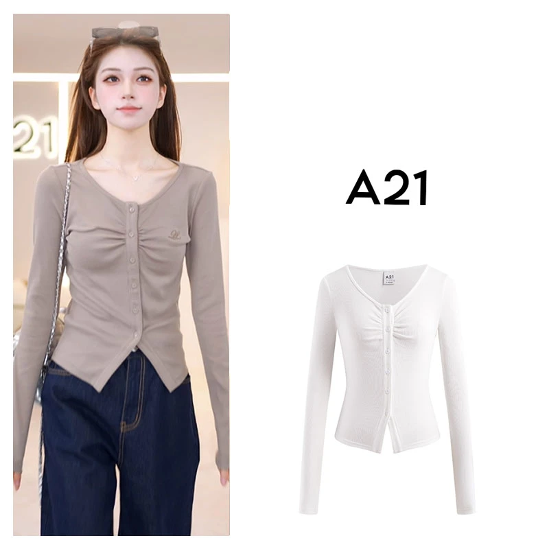 A21女装初秋针织修身设计百搭感圆领套头长袖显瘦T恤F451231012-1