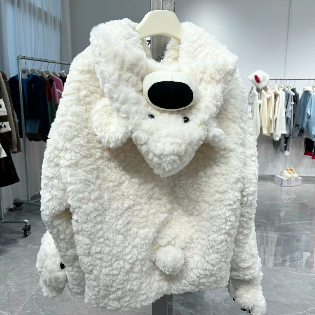 【YU·PP】（052）小众毛绒感雪地玩偶连帽羊羔毛羽绒服外套（P0105）