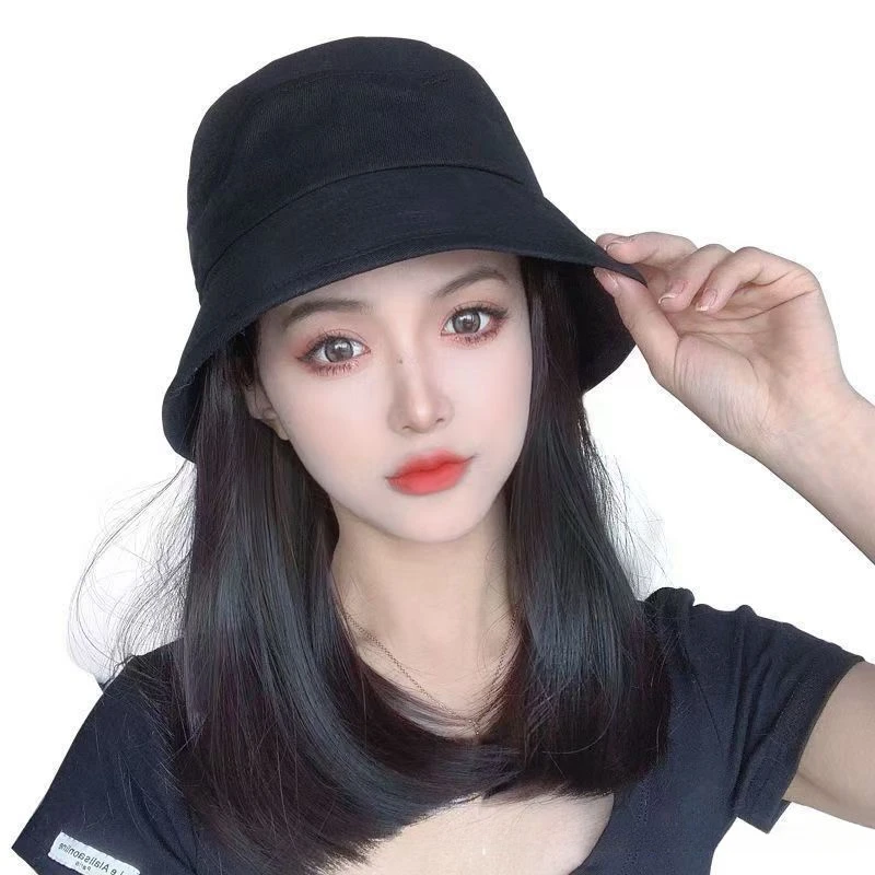 假发帽子女仿真发头套水桶中长发内扣时尚一体渔夫帽子假发