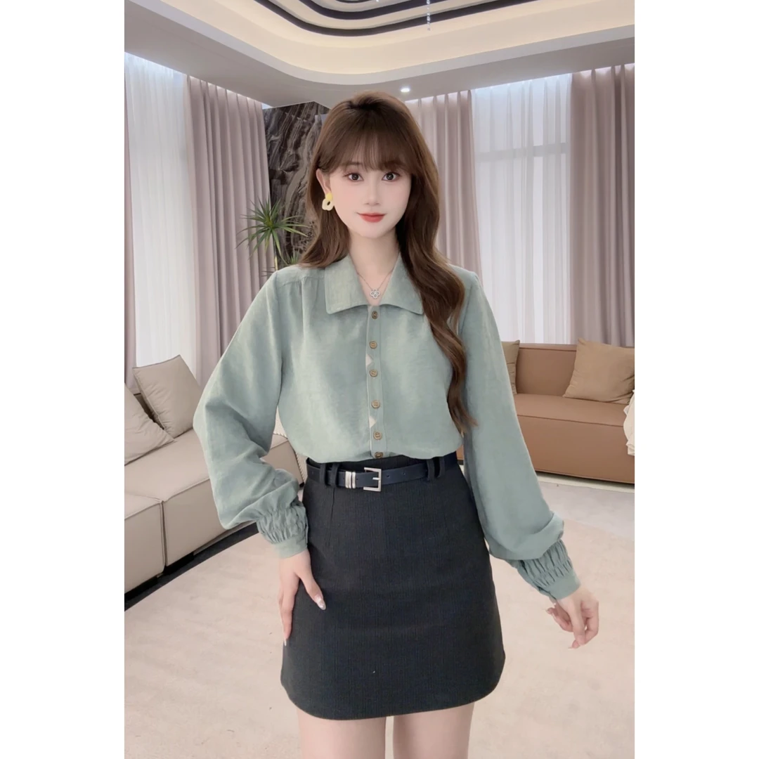 法式翻领别致气质长袖衬衫女2024秋季新款设计感时尚百搭上衣