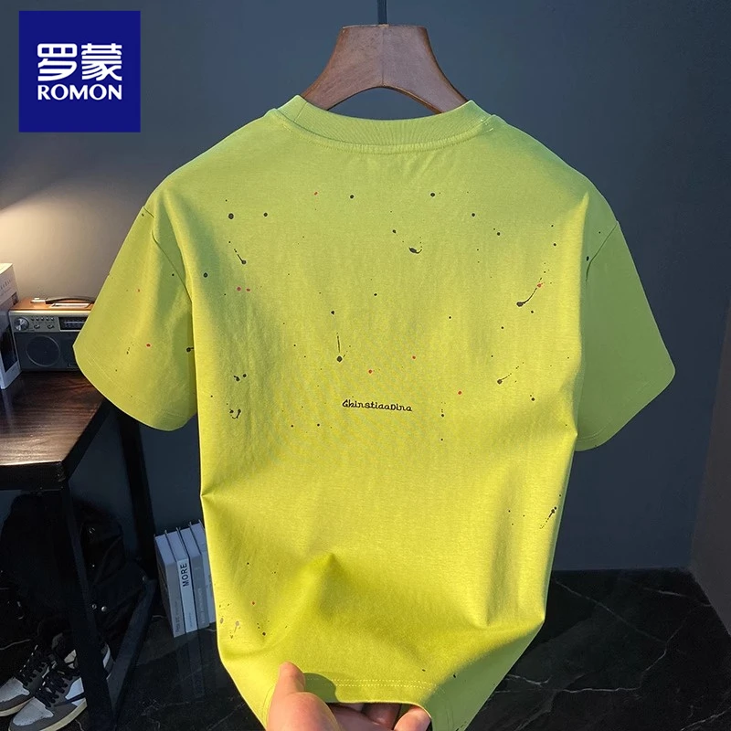 Romon/罗蒙男士薄款圆领短袖T恤春夏季宽松型百搭休闲潮流ins半袖
