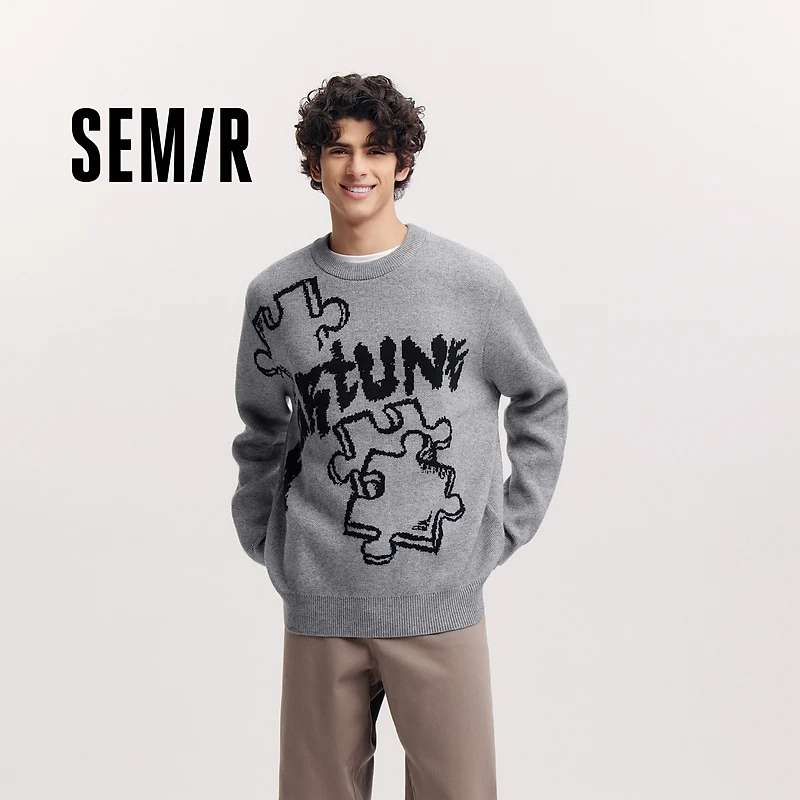 森马毛衫情侣冬季新款手绘涂鸦感提花针织衫oversize潮流个性百搭