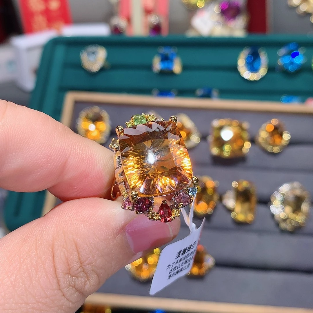 黄晶戒指银S925镶嵌玉***?戒指