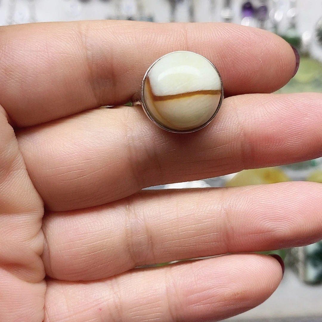 蛇纹石玉银S925镶嵌戒指