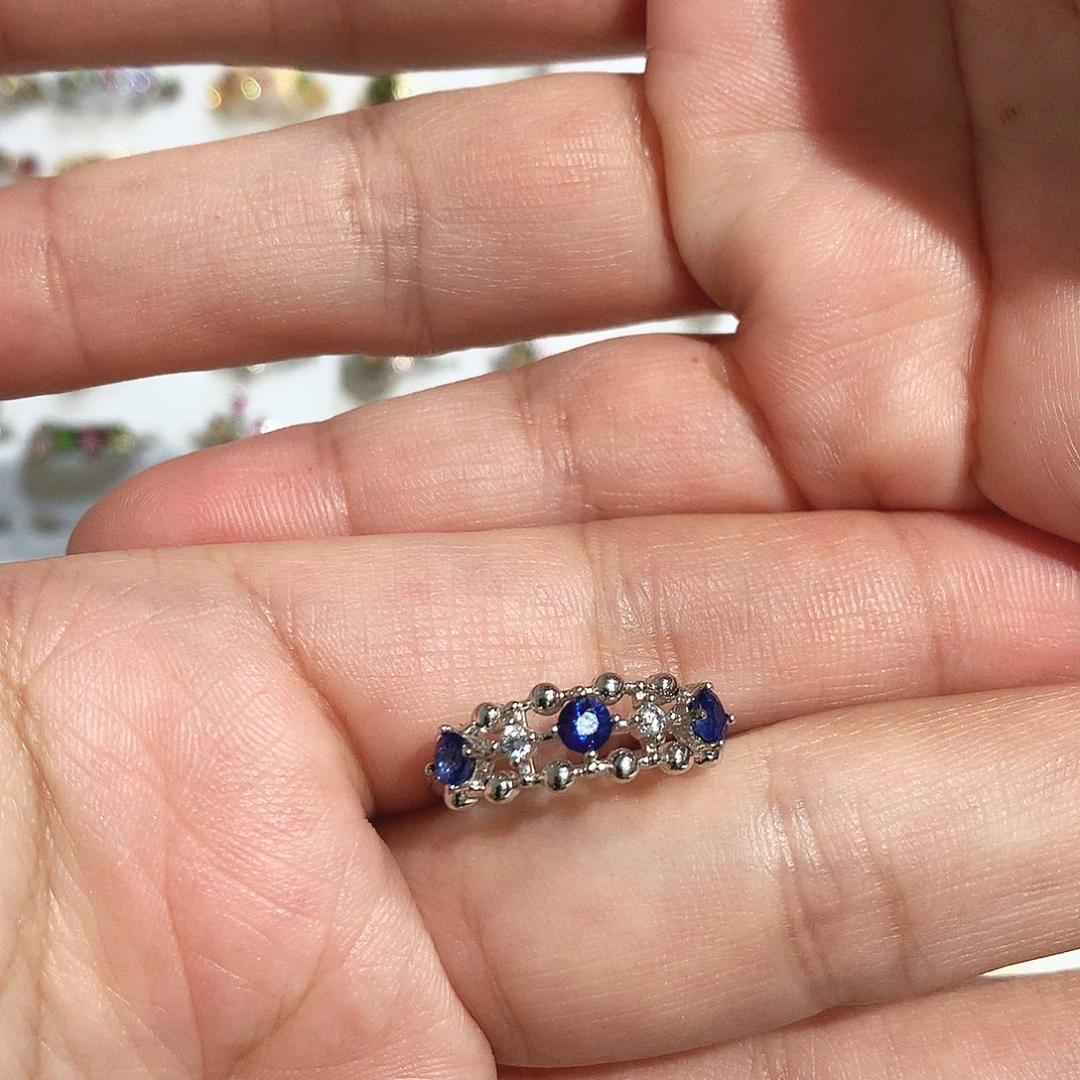 蓝宝石银S925镶嵌戒指