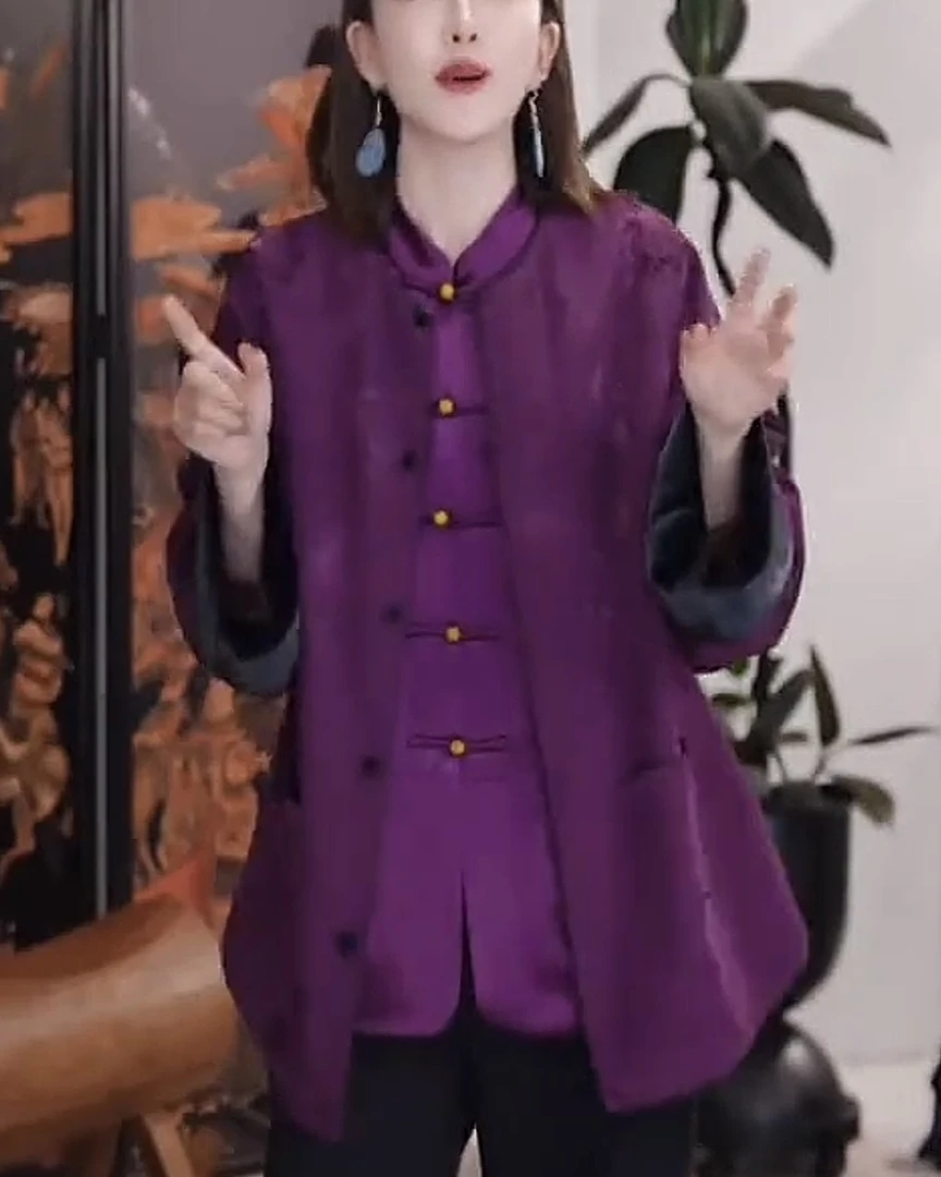 【姹紫嫣红】2025轻奢国风上衣中长款长袖单排扣重工双面新中式外套