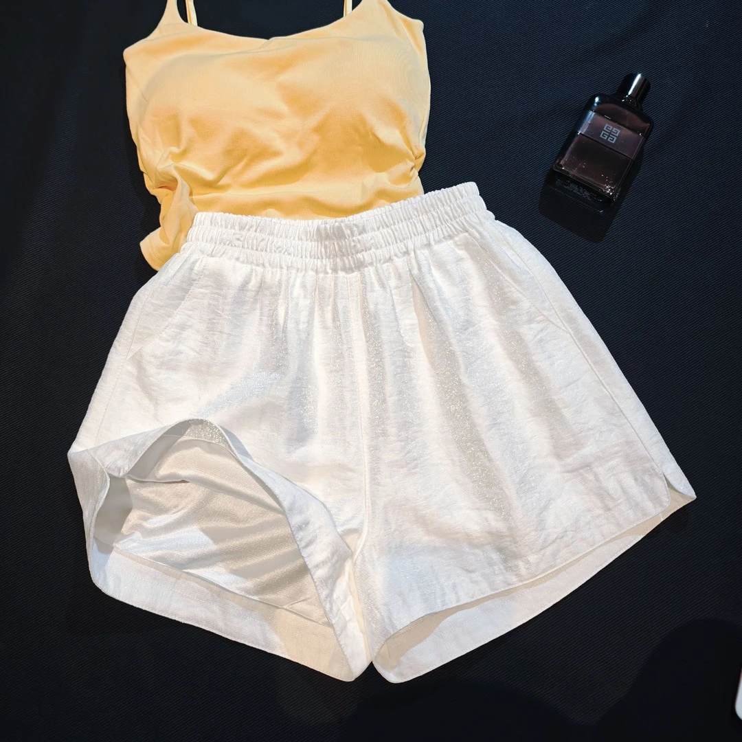 高腰外穿阔腿裤热裤裤子短裤韩版薄款夏季透气拼接白色显瘦休闲裤