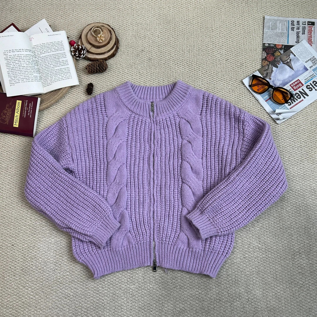 2025春季新款时尚开衫拉链款纯色针织长袖9537