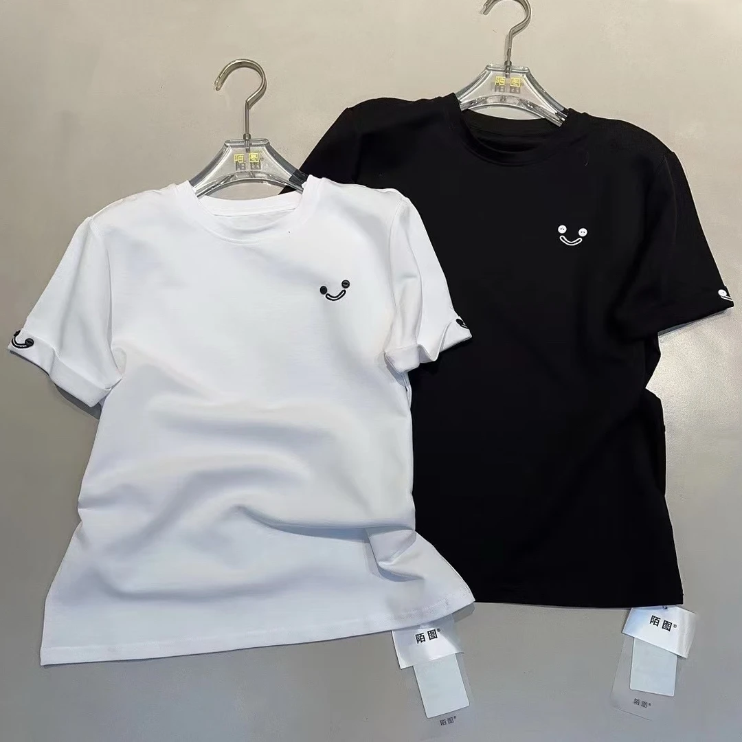 9095刺绣笑脸休闲短袖T恤（衣长61左右）