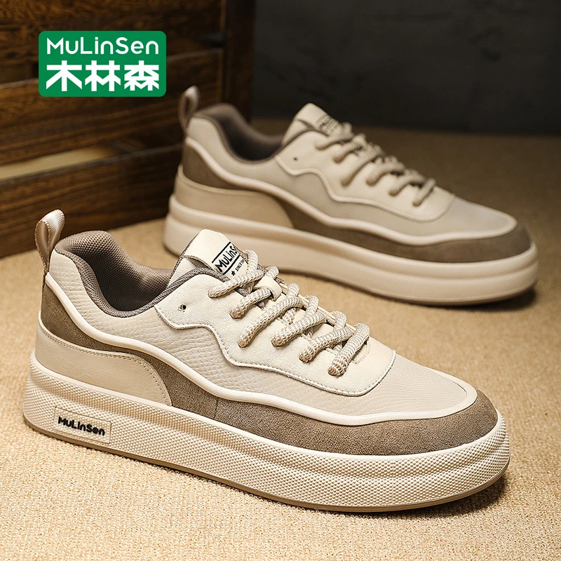 木林森男鞋2025新款秋季透气男士小白鞋百搭运动休闲增高板鞋男款