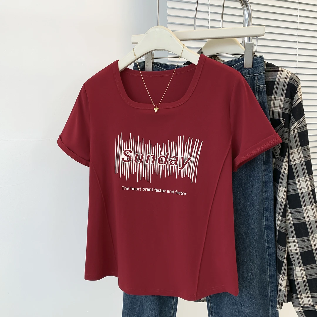 胖妹妹上衣2025春夏新款正肩U领短袖韩版遮肚t恤鱼骨显瘦2