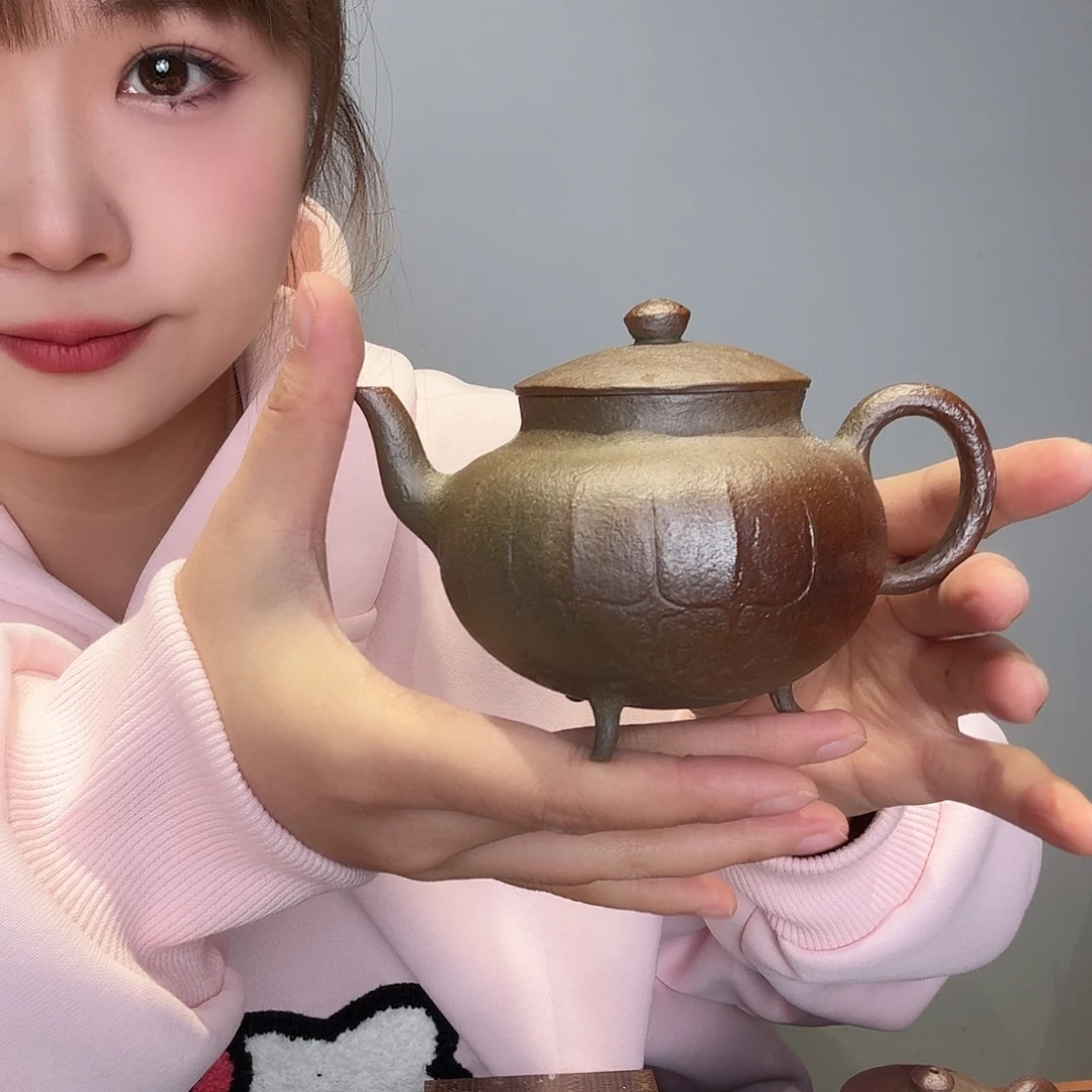 茶壶紫砂手捏壶175cc柴烧