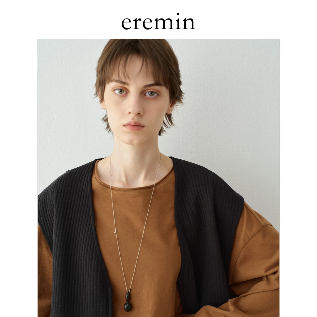 链子925银木质 Min 黑禅木葫芦毛衣链纯银简约吊坠项链56035