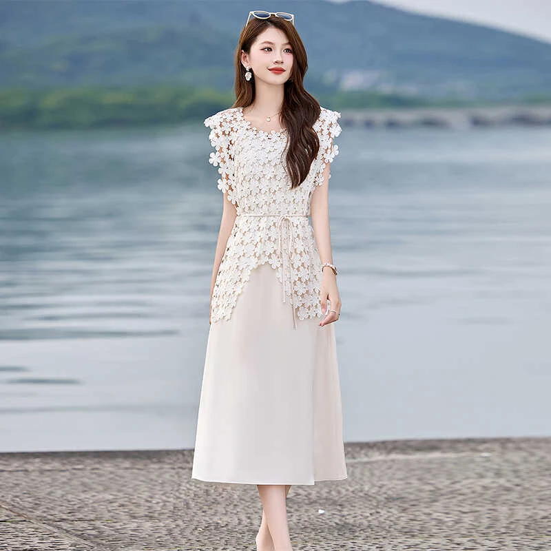 欧货时尚修身吊带裙套装女夏气质名媛漂亮镂空无袖背心两件套