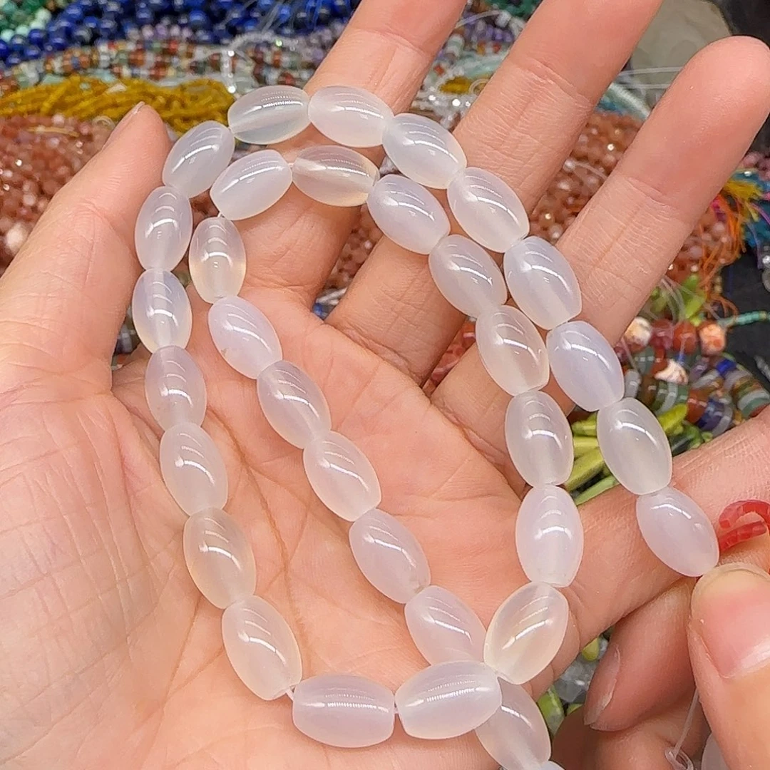 玛瑙/玉髓合金珠宝半成品白玛瑙8mm枣珠一条