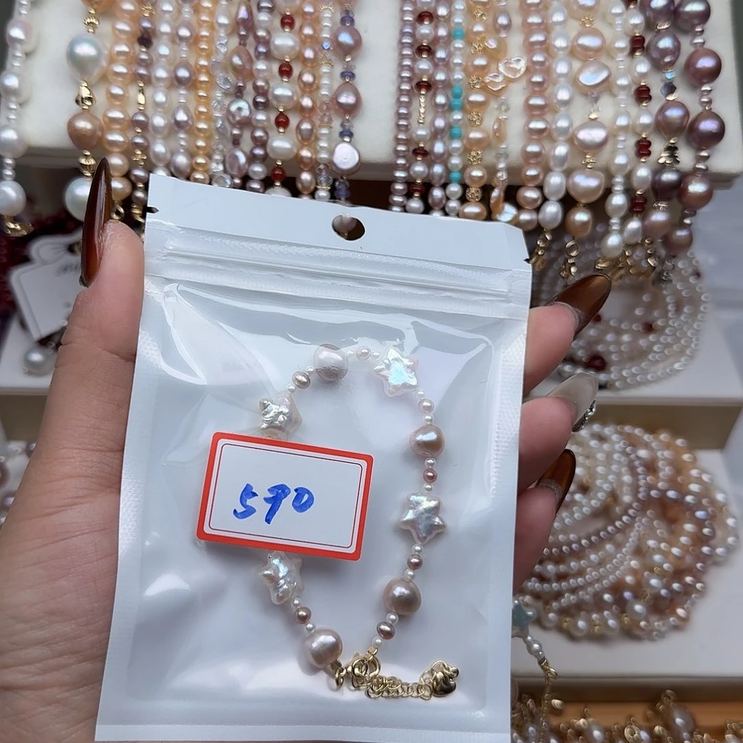 我***发手绳淡水珍珠钛钢